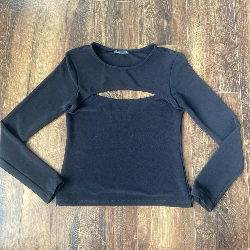 Vintage Zara Black Minimalist Cut Out Top Subversive Alternative Long Sleeve - Picture 3 of 4